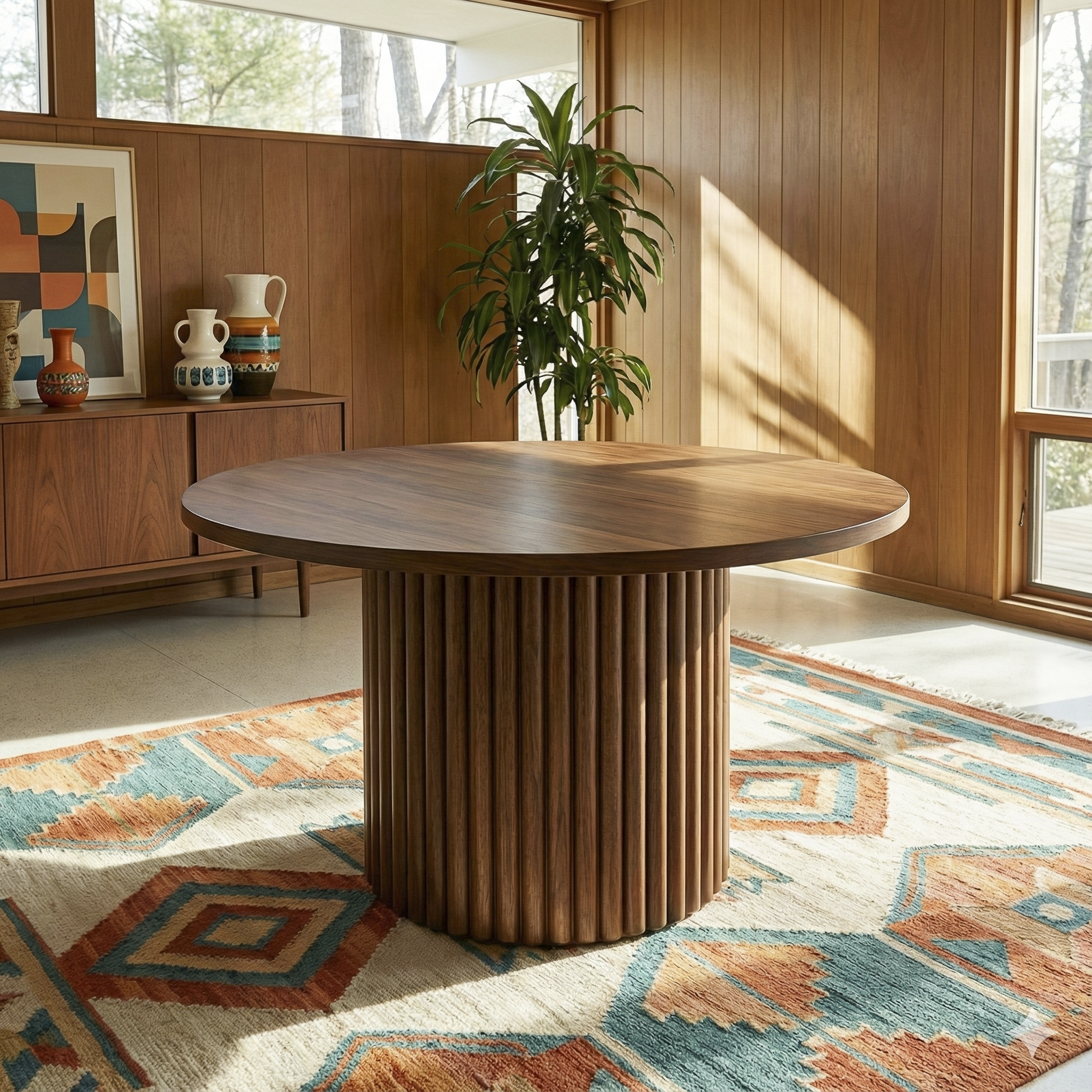 Merlin Solid Wood Walnut Round Dining Table