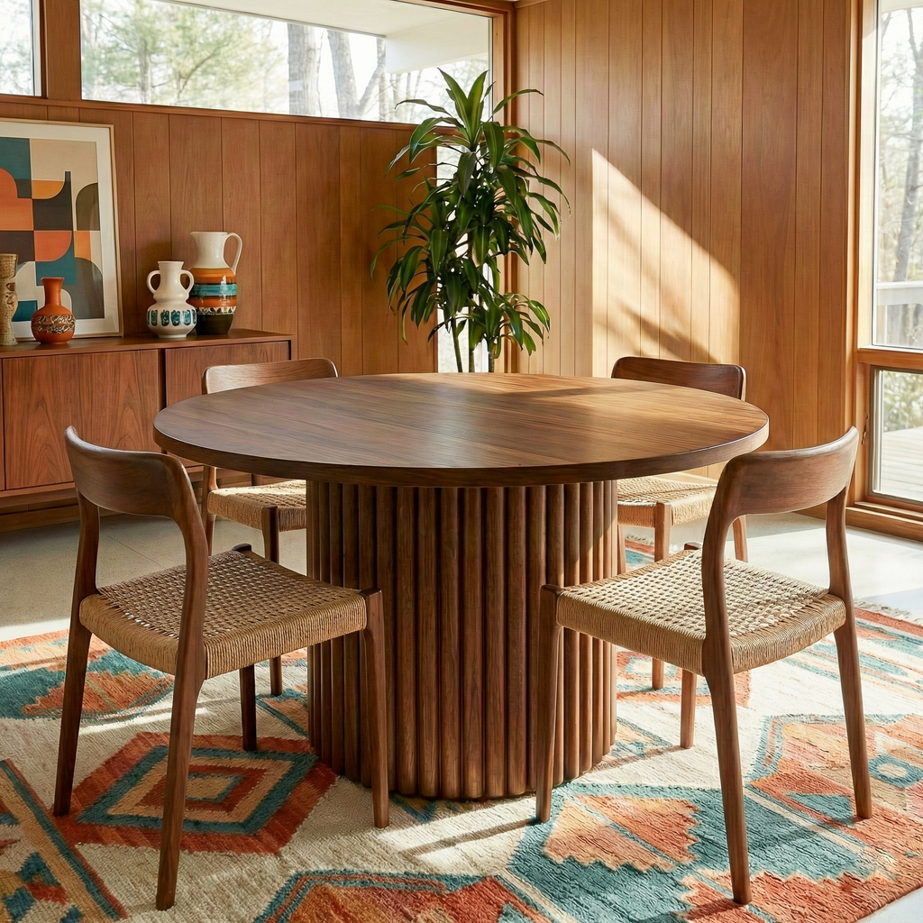 Merlin Solid Wood Walnut Round Dining Table