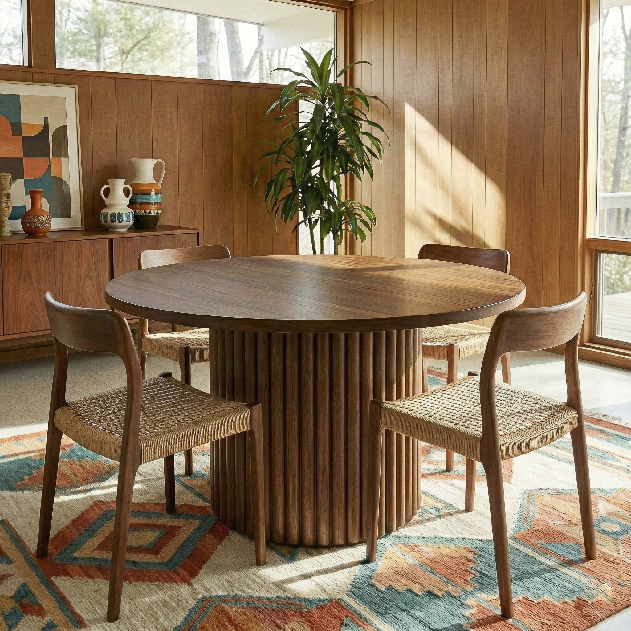 Merlin Solid Wood Walnut Round Dining Table