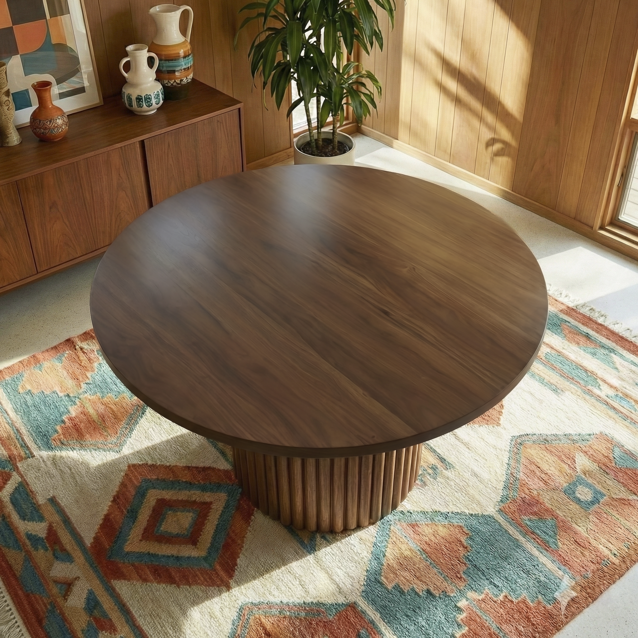 Merlin Solid Wood Walnut Round Dining Table