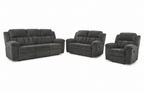 Graphite three-piece reclining sofa, loveseat and chair set