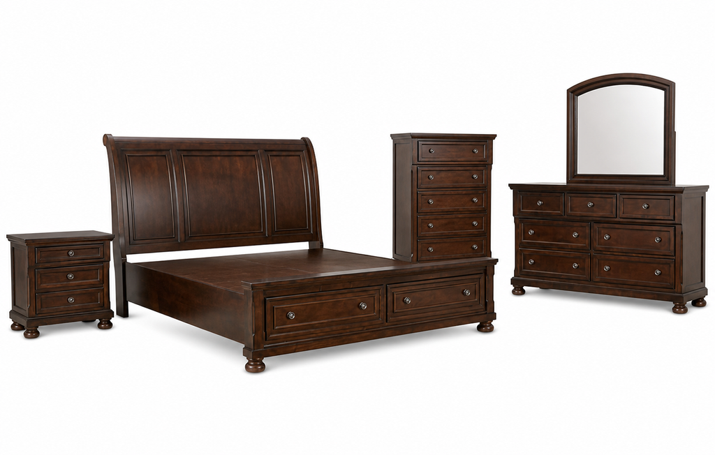 Dark brown five-piece storage bedroom set