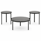 Ashley Dorylin three-piece black glass table set on white background