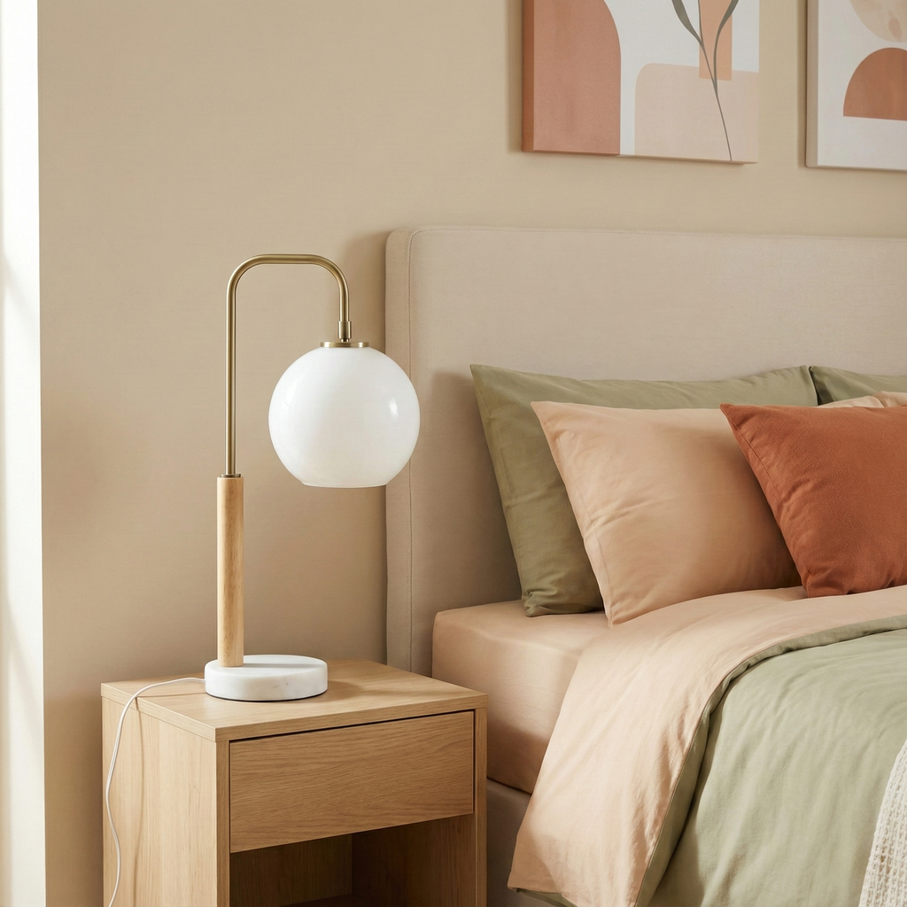 Auris White Globe Lampshade Table Lamp with Marble Base