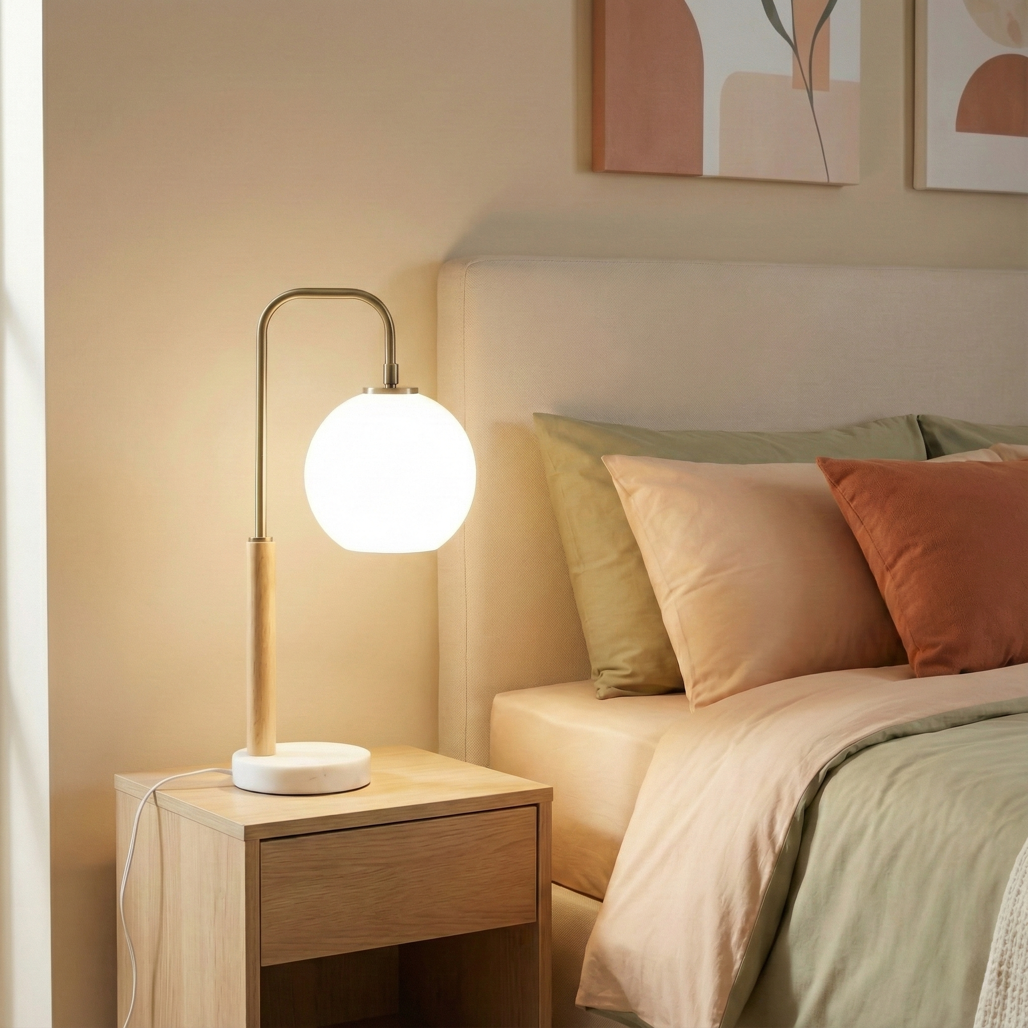 Auris White Globe Lampshade Table Lamp with Marble Base