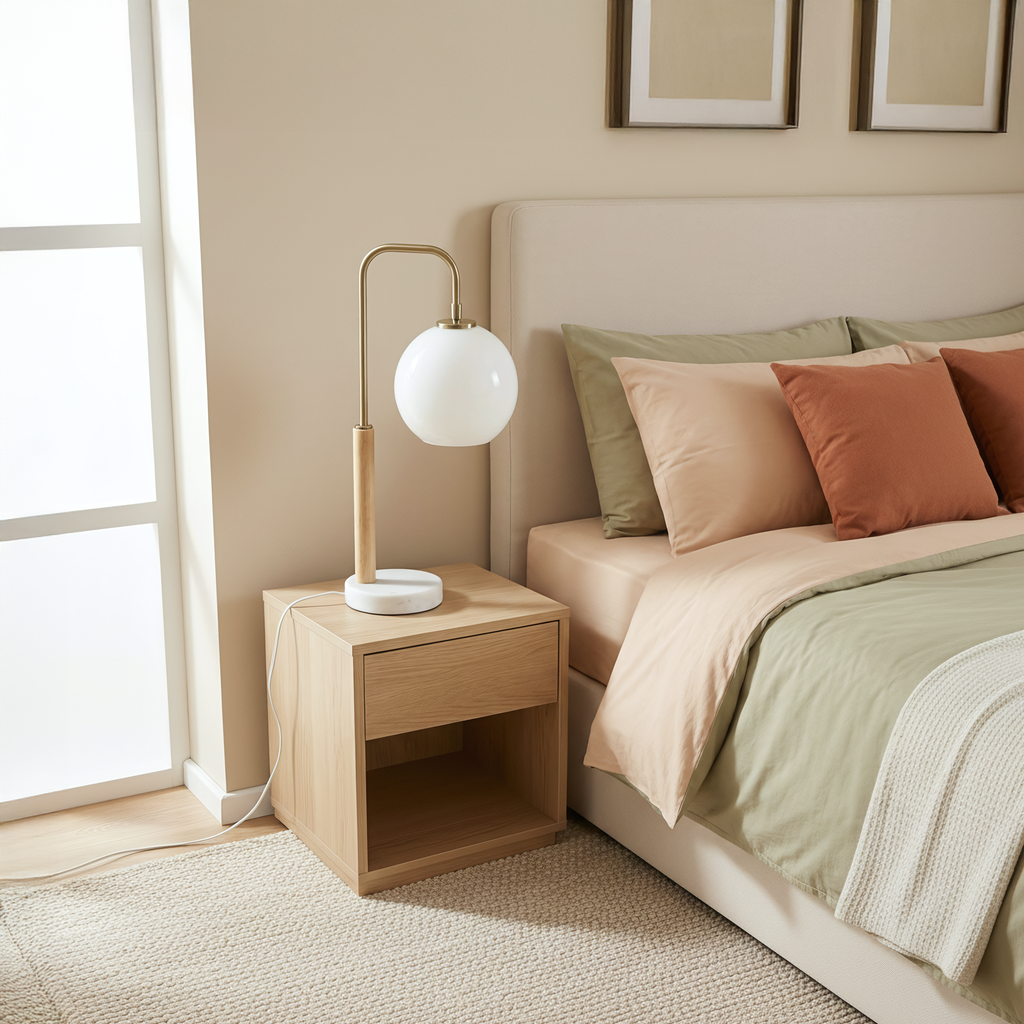 Auris White Globe Lampshade Table Lamp with Marble Base