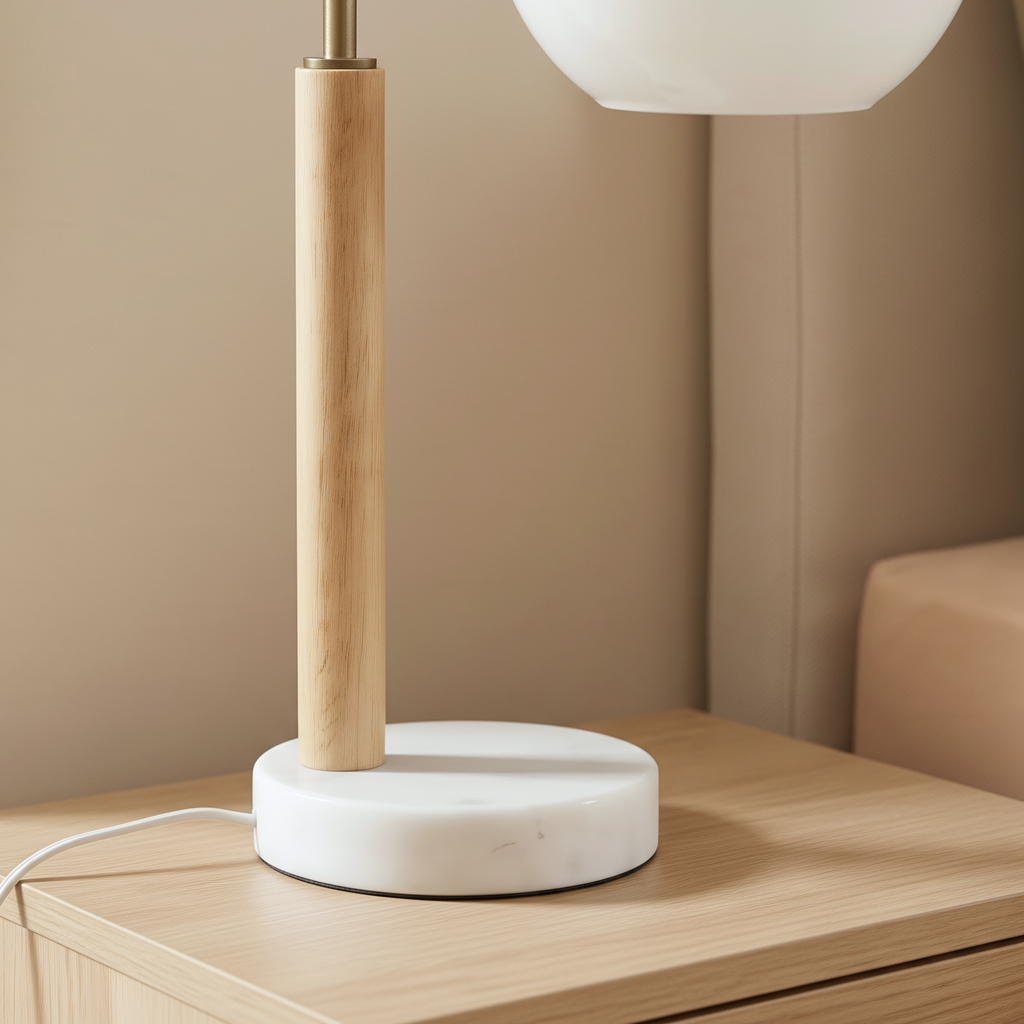 Auris White Globe Lampshade Table Lamp with Marble Base