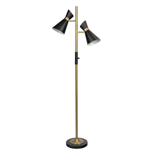 Axis Brassed Gold Floor Lamp with 4-Way Switch Double Spots with Metal Base