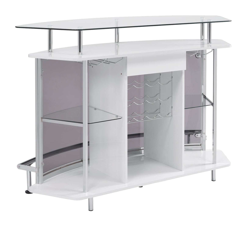 Gideon Curved Glass Top Home Bar Cabinet White High Gloss
