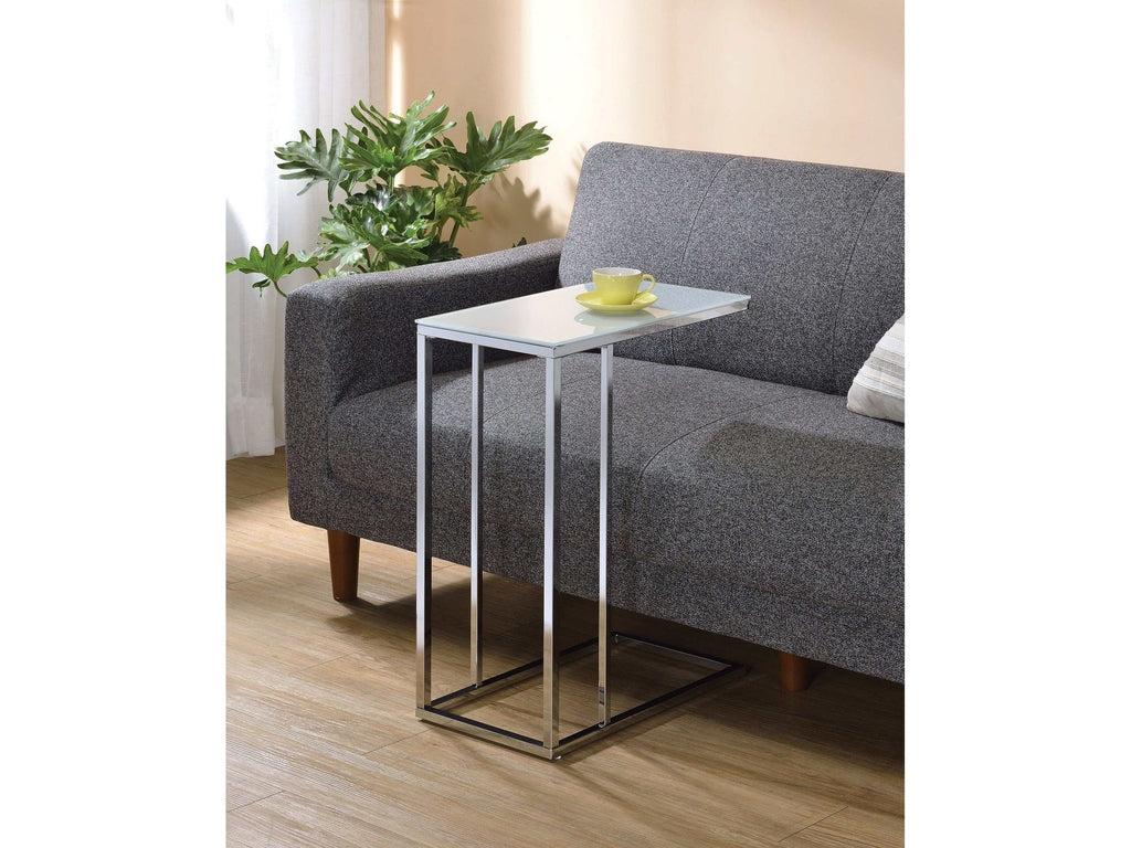 Stella White Glass Top C-Shaped Sofa Side Table Chrome