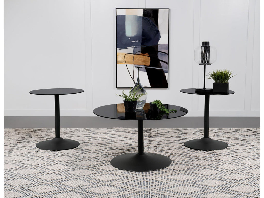 Ganso Round Metal Coffee Table With Tempered Glass Top Black