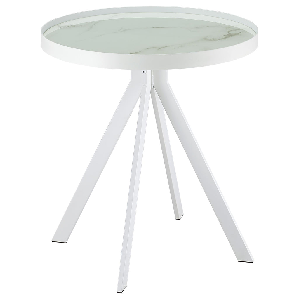 Briggs Round Marble Printed Glass Top Coffee Table White
