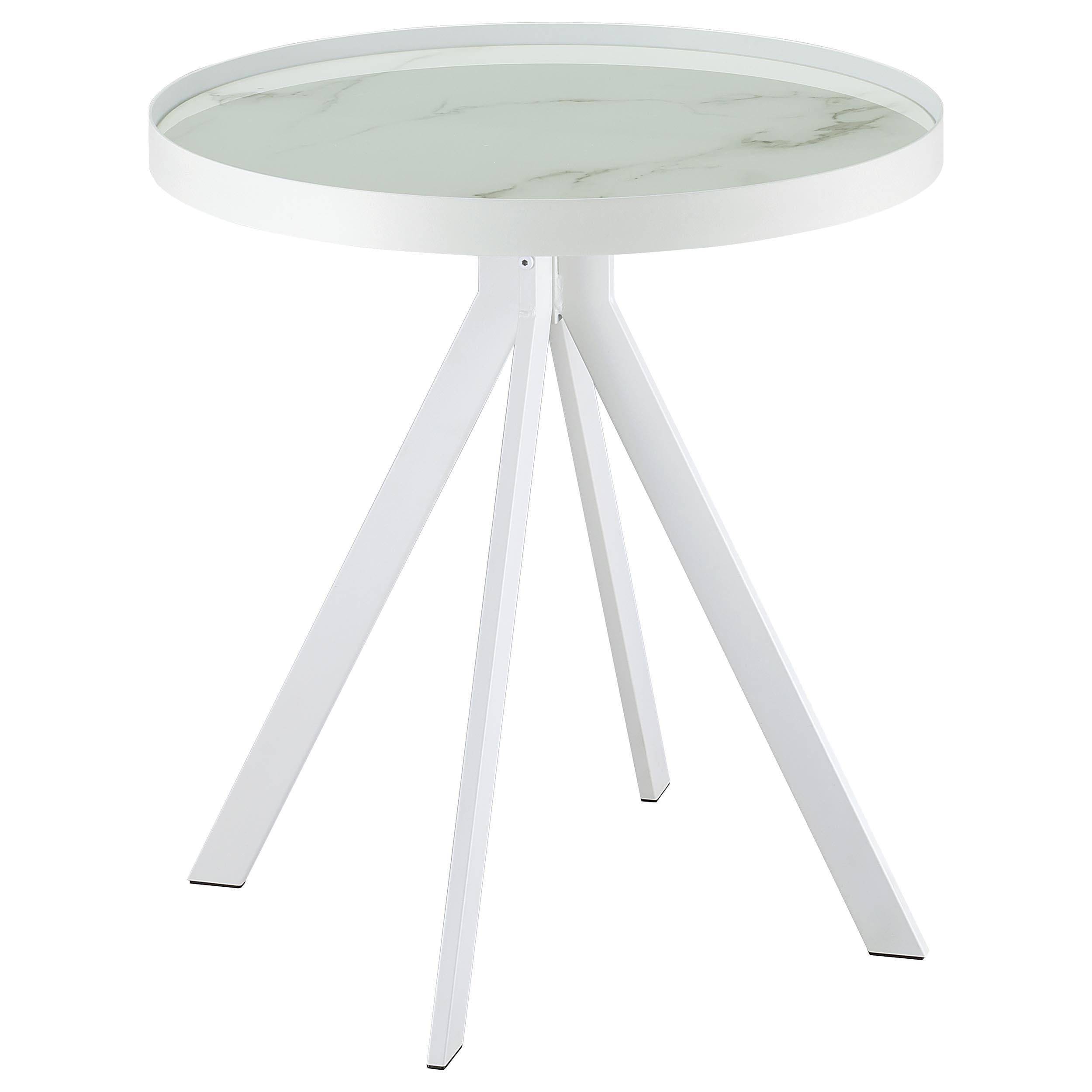 Briggs Round Marble Printed Glass Top Coffee Table White