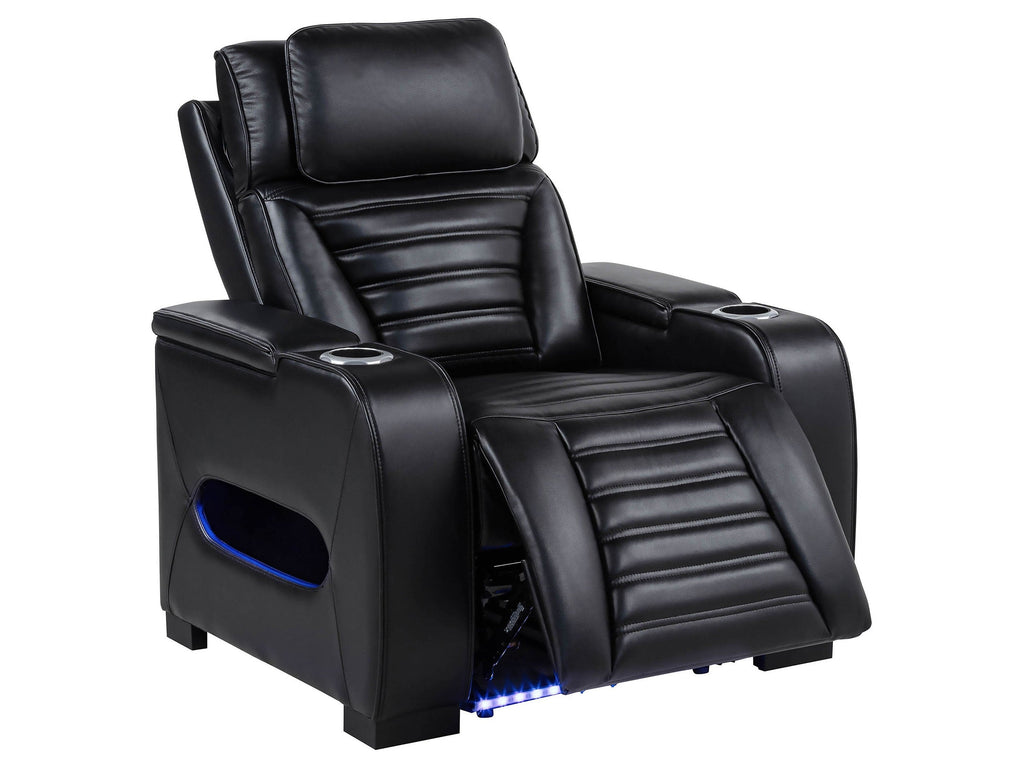 Zuma Faux Leather Upholstered Dual Power LED Recliner Black