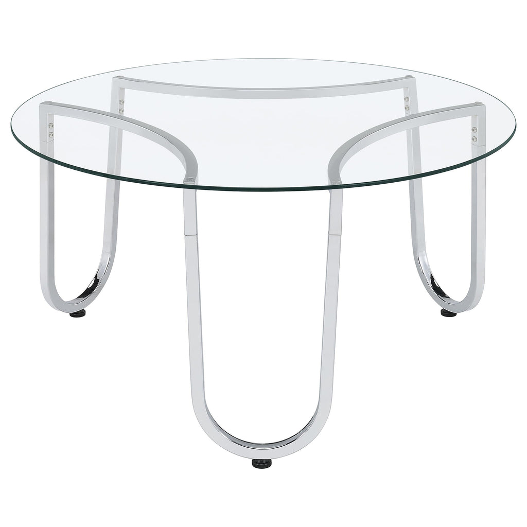 Beller Round Tempered Glass Top Cocktail Coffee Table Chrome