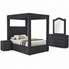 B9013 Atlam grey canopy bed four-piece bedroom set with dresser mirror and nightstand