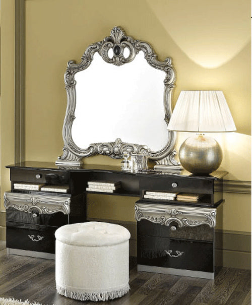 ESF Furniture - Barocco Vanity Dresser with Mirror Set in Black-Silver - BAROCCO-VD+M-SILVER