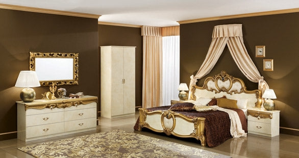ESF Furniture - Barocco 5 Piece Bedroom King Panel Bed Set in Ivory-Gold - BAROCCOBEDK.S.GOLD-I-5SET