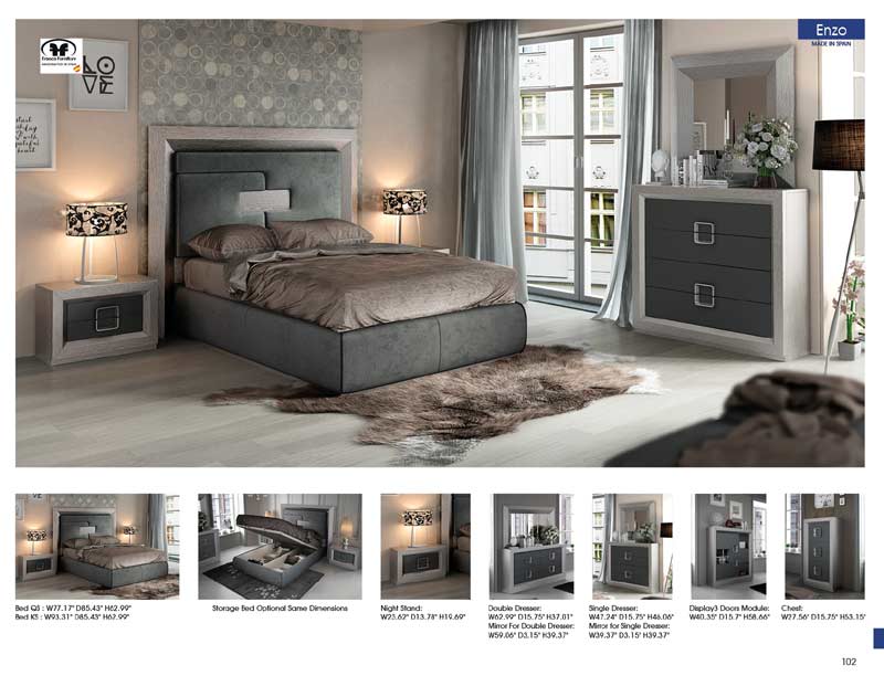 ESF Furniture - Enzo Queen Bed with Storage Kit in Grey - ENZOSTORAGEKITQS