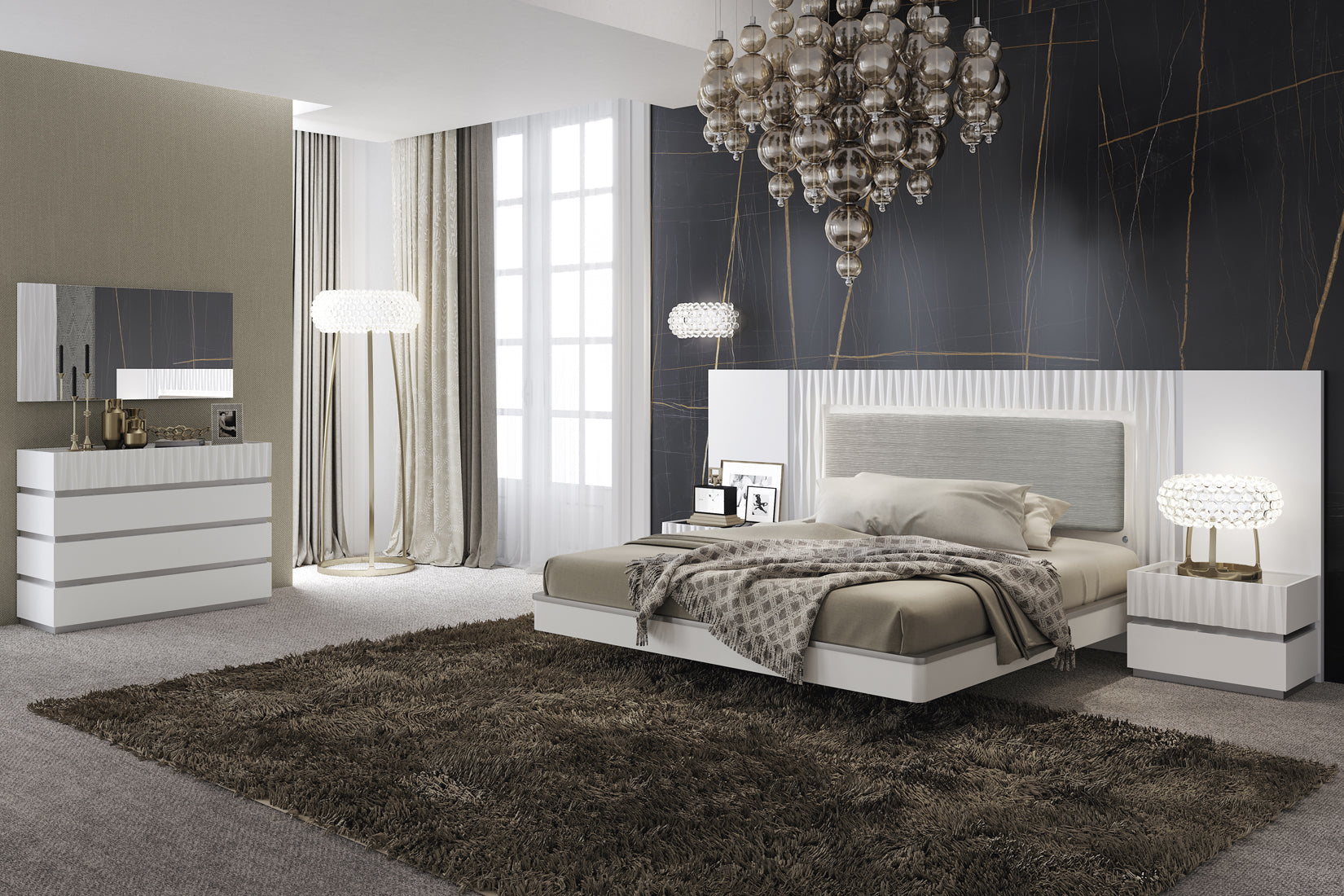 ESF Furniture - Marina 6 Piece Queen Bedroom Set in White  - MARINABEDQS-WH-6SET