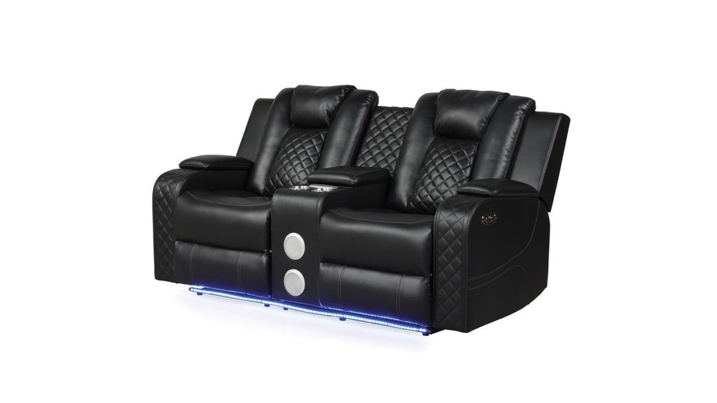 Galaxy Home Benz LED & Power Reclining Loveseat in Black
