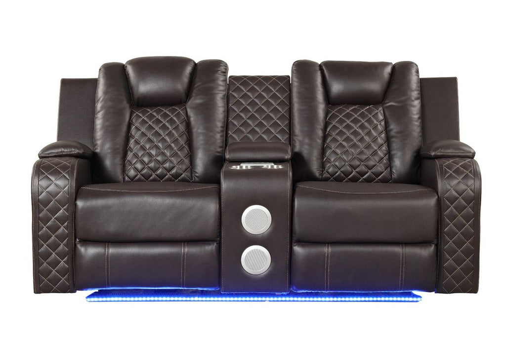 Galaxy Home Benz LED & Power Reclining Loveseat in Brown
