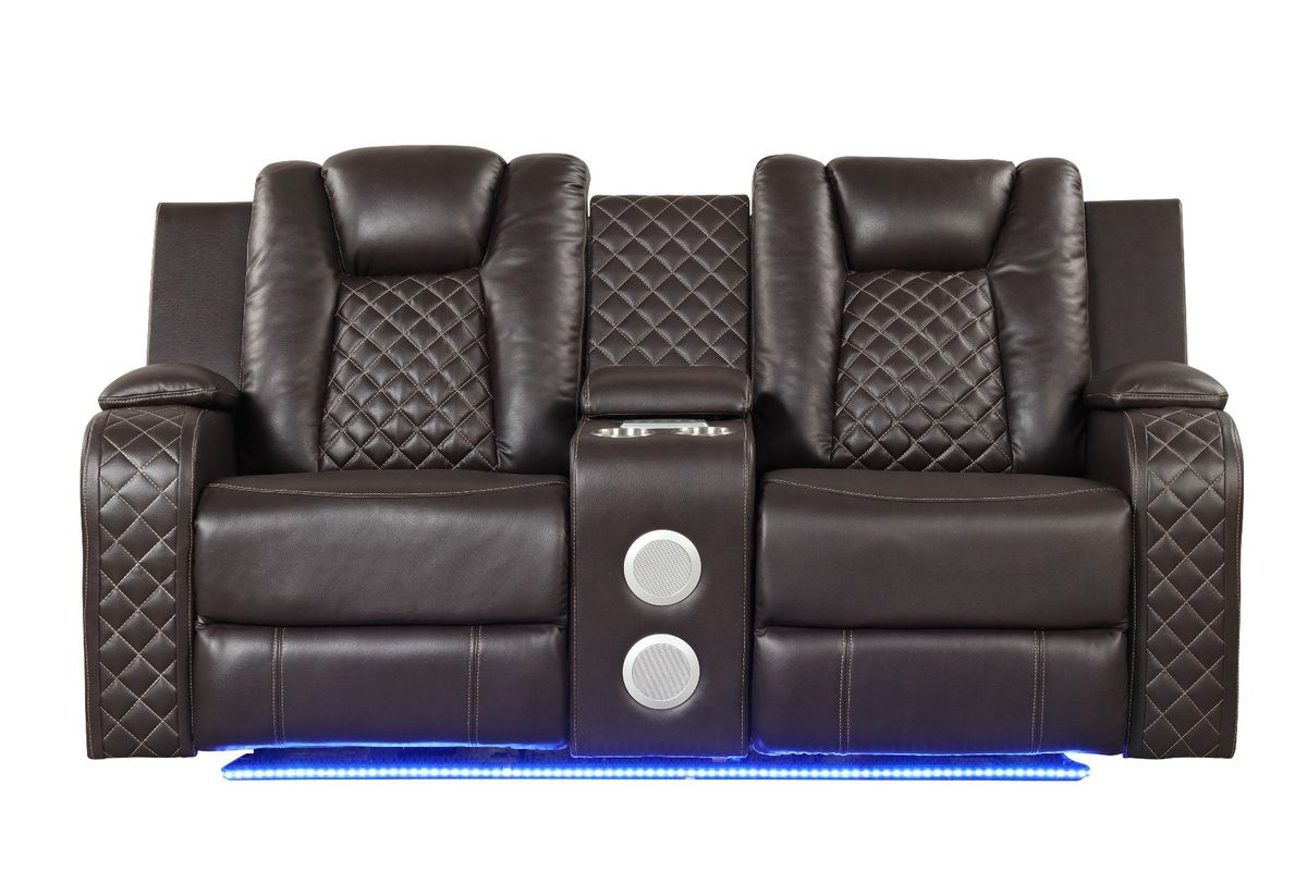 Galaxy Home Benz LED & Power Reclining Loveseat in Brown