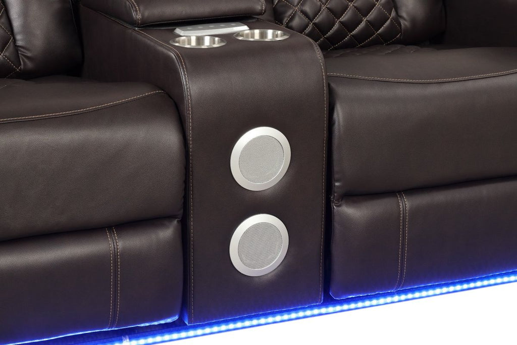 Galaxy Home Benz LED & Power Reclining Loveseat in Brown