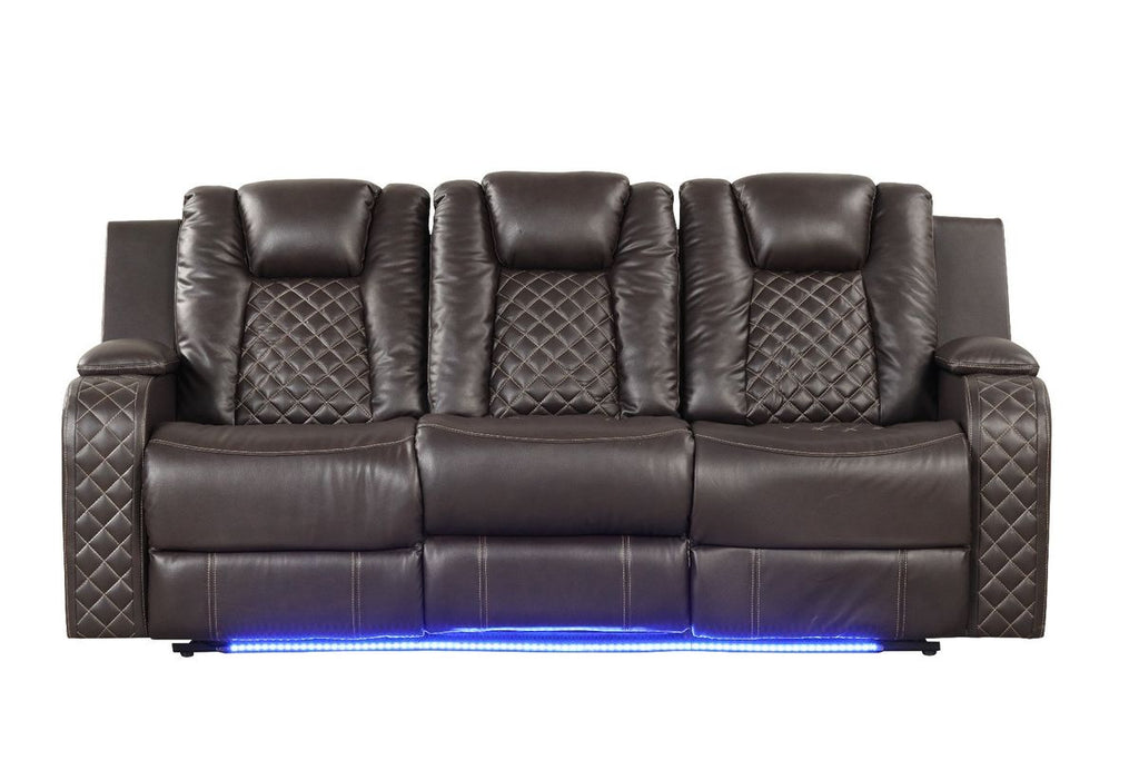 Galaxy Home Benz LED & Power Reclining Sofa in Brown