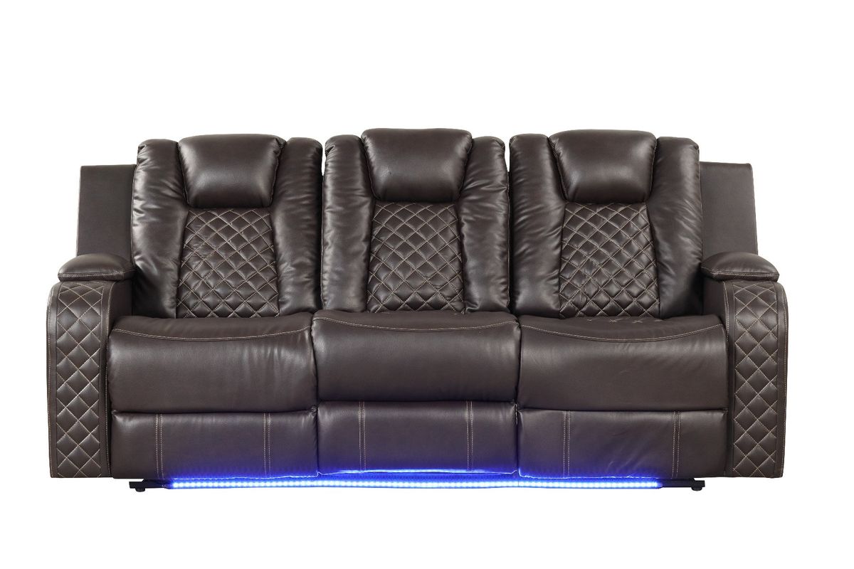 Galaxy Home Benz LED & Power Reclining Sofa in Brown