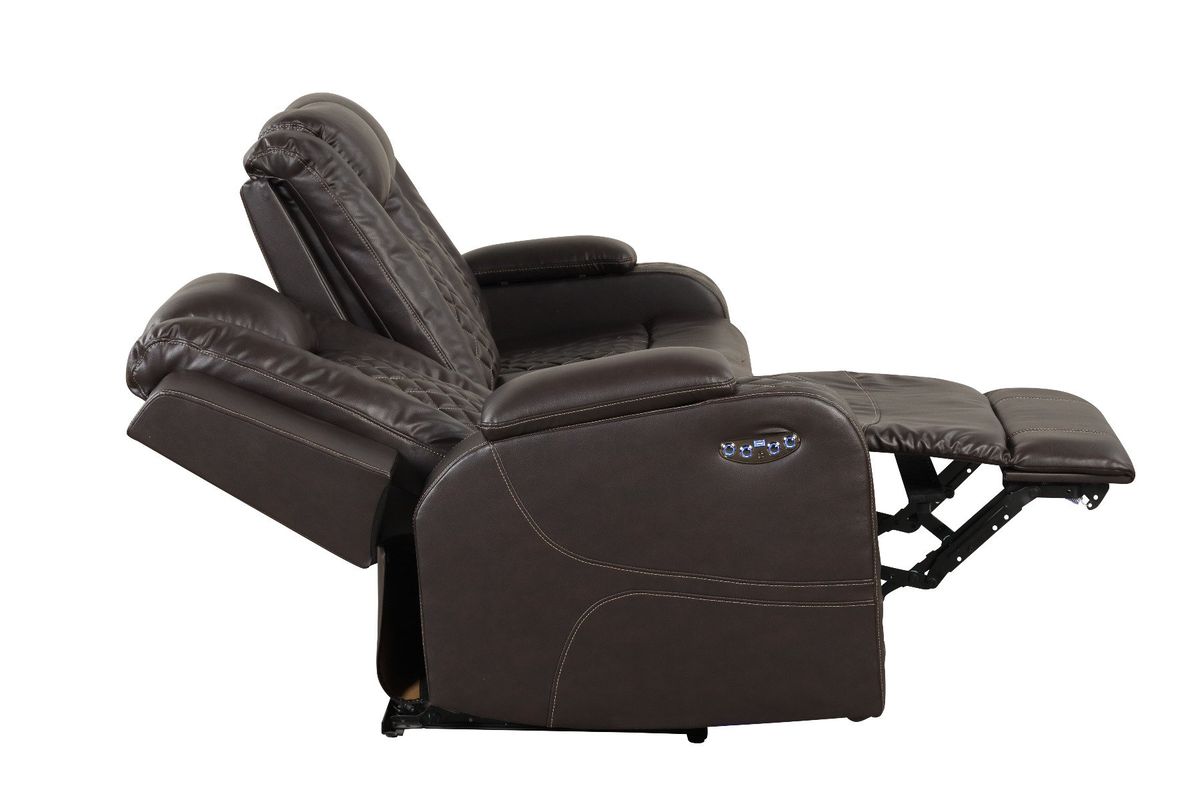 Galaxy Home Benz LED & Power Reclining Sofa in Brown