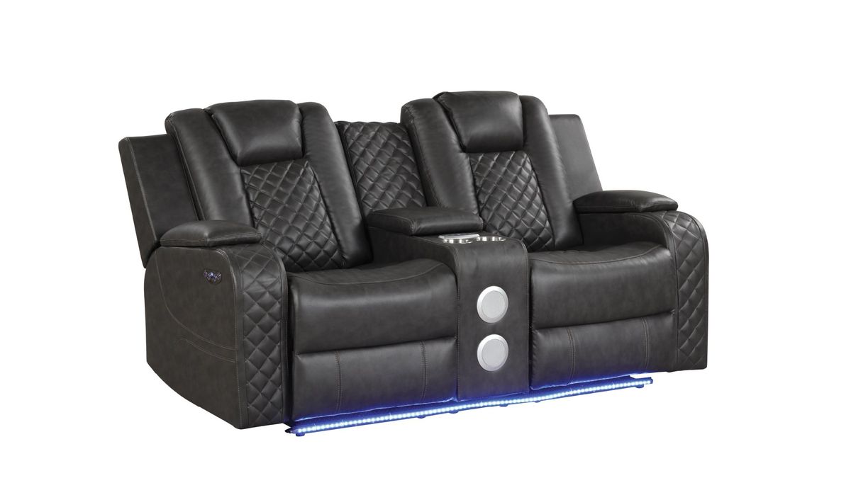 Galaxy Home Benz LED & Power Reclining Loveseat in Gray