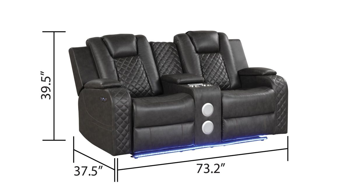 Galaxy Home Benz LED & Power Reclining Loveseat in Gray