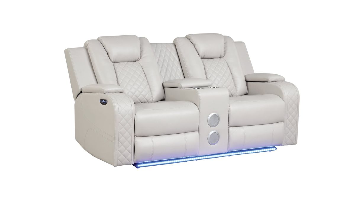 Galaxy Home Benz LED & Power Reclining Loveseat in Ice/ White