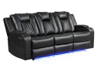 Galaxy Home Benz LED & Power Reclining Sofa in Black