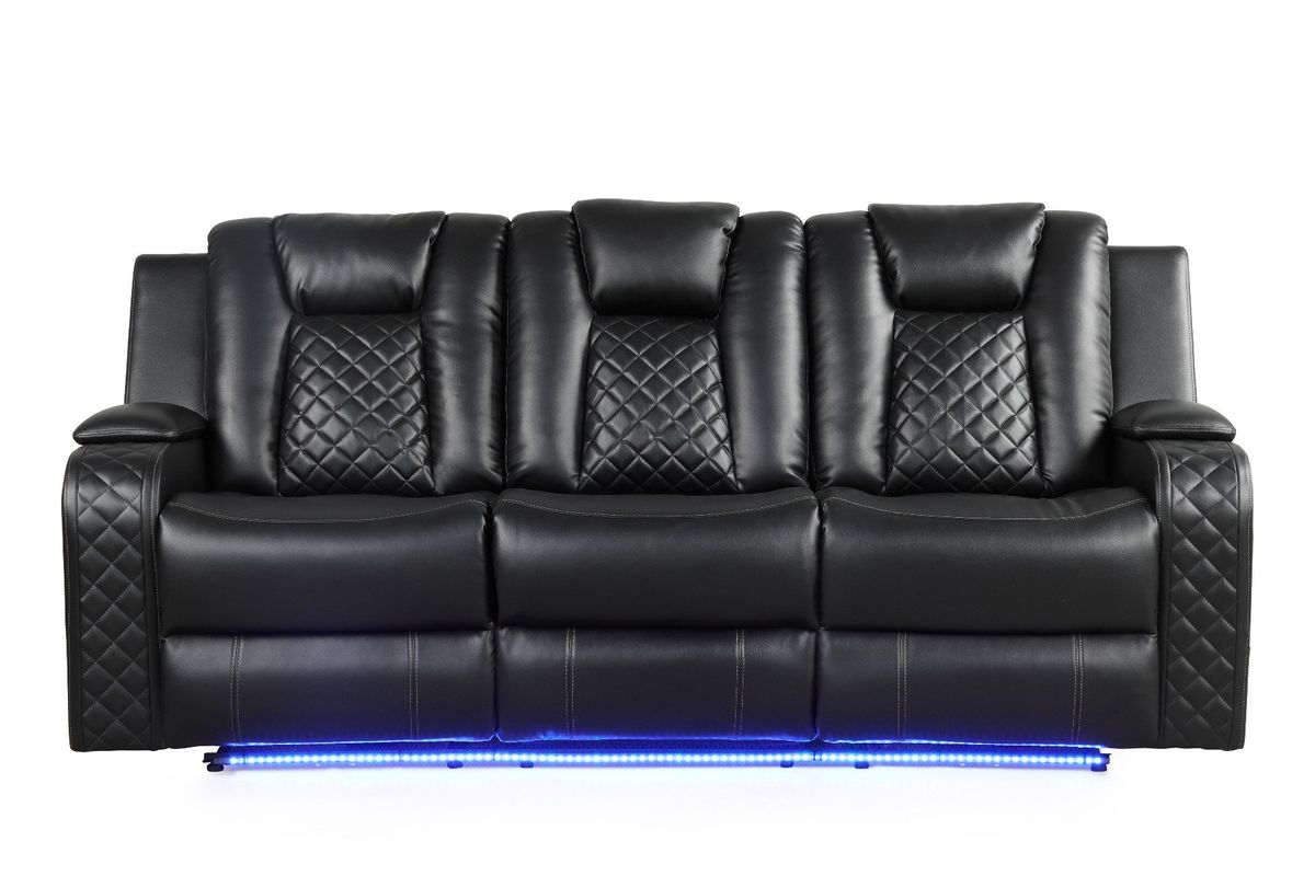 Galaxy Home Benz LED & Power Reclining Sofa in Black