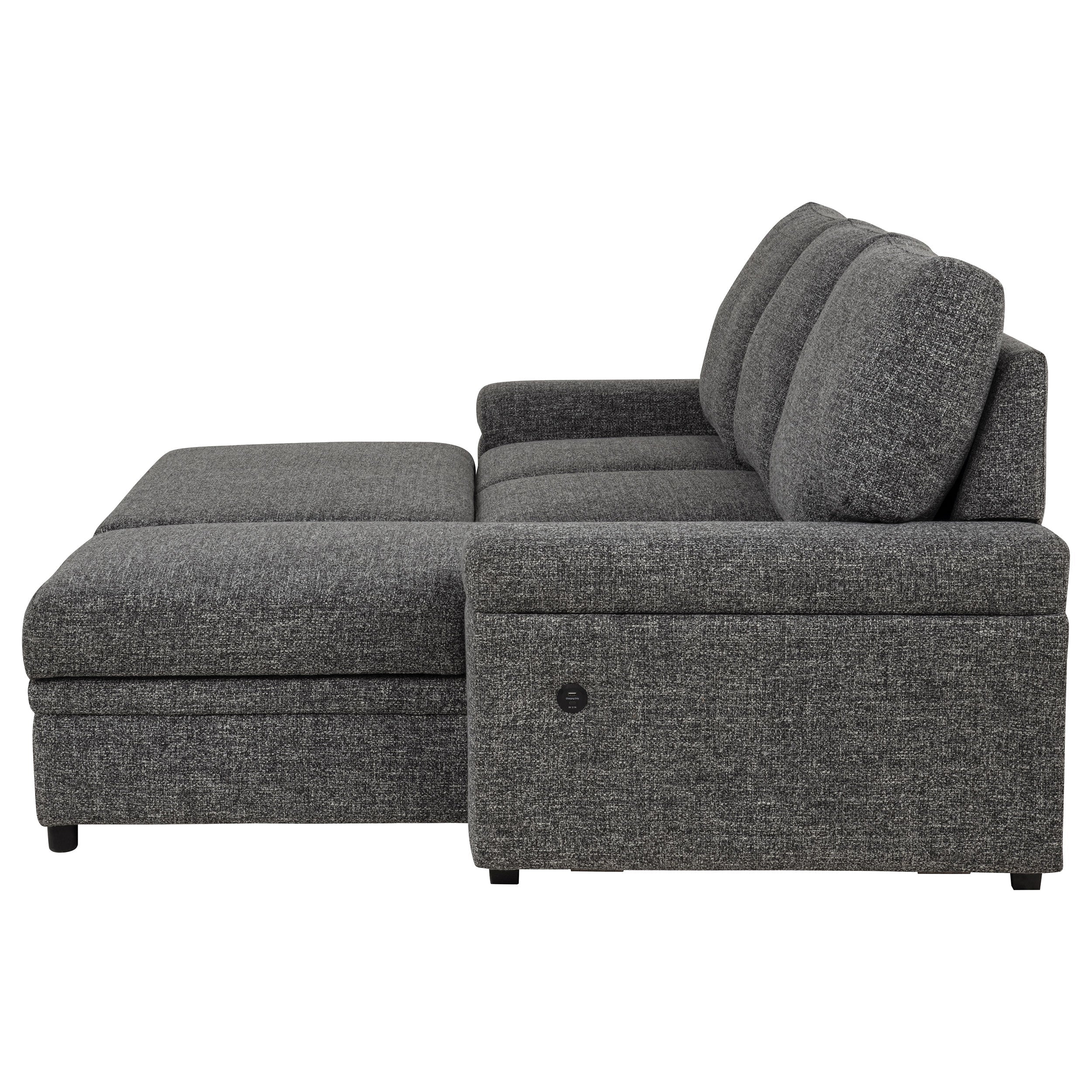 Demko Sleeper Sectional Sofa with Speaker and Storage Chaise Granite