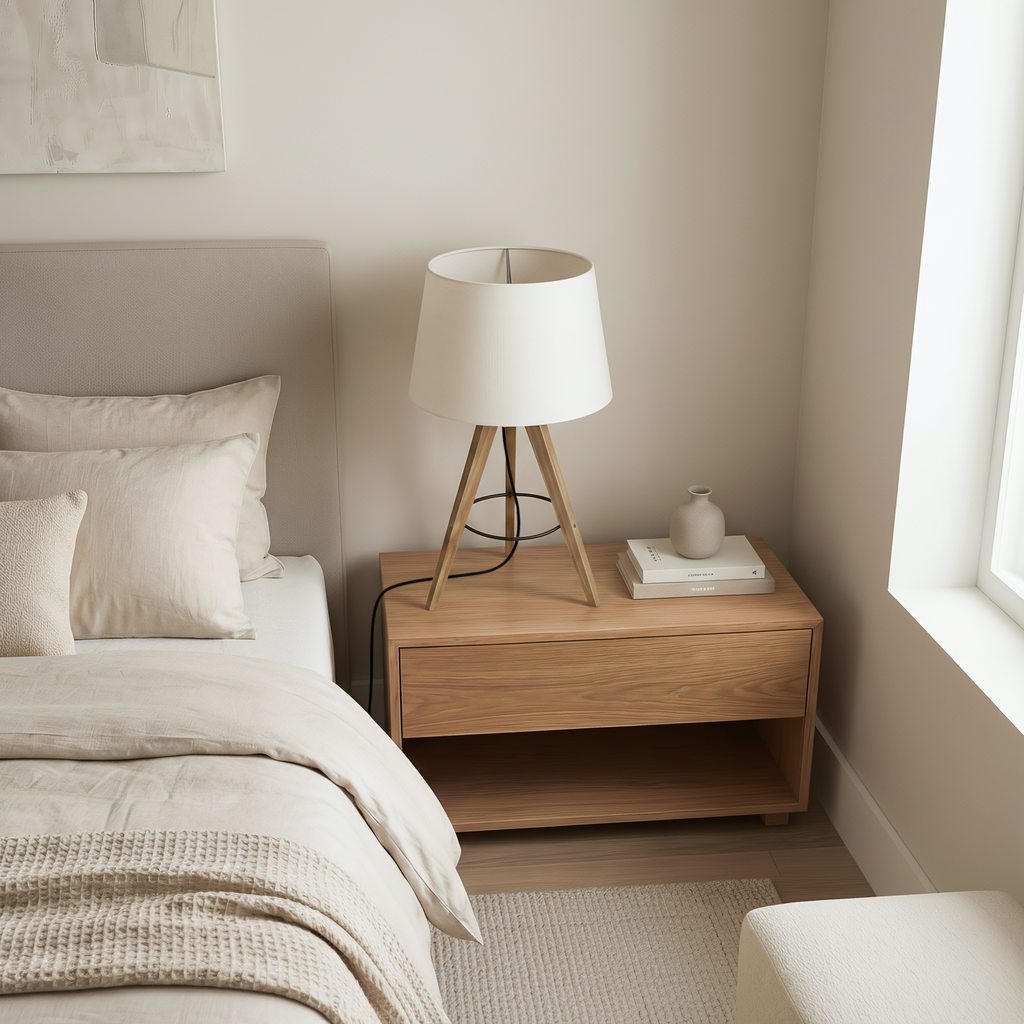 Birch Three Legged Wooden Bar Table Lamp - Natural
