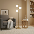 Brilliance Modern Gold Brush Floor Lamp, Opal Glass Shades and Round Metal Base