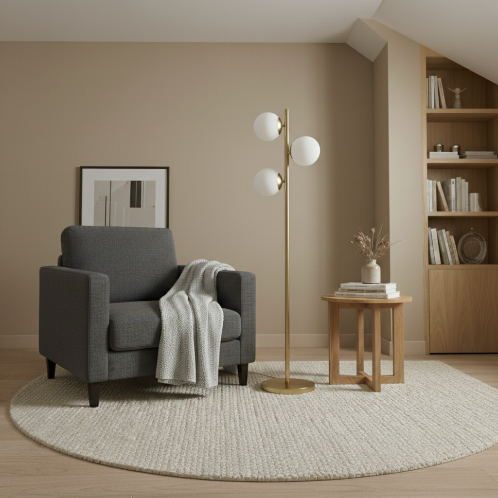 Brilliance Modern Gold Brush Floor Lamp, Opal Glass Shades and Round Metal Base