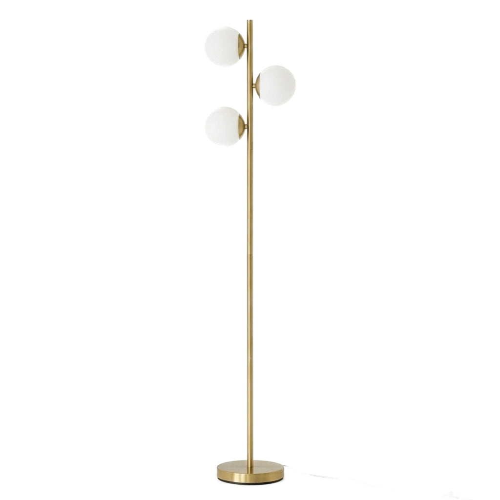 Brilliance Modern Gold Brush Floor Lamp, Opal Glass Shades and Round Metal Base