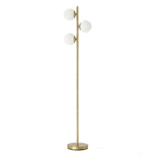 Brilliance Modern Gold Brush Floor Lamp, Opal Glass Shades and Round Metal Base