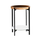 Adhvik Round End Side Table Marble Shelf Natural and Black