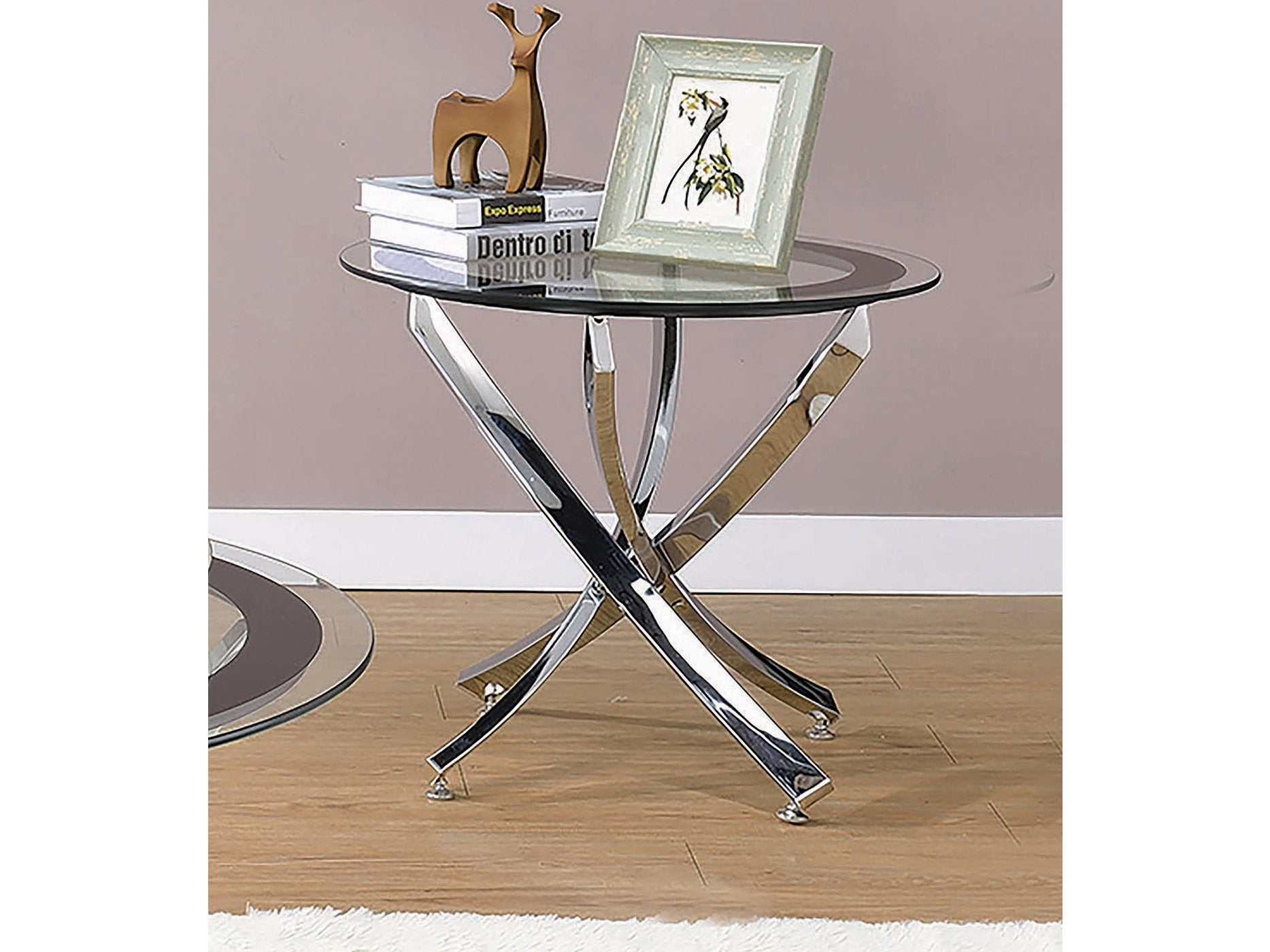 Brooke Round Glass Top Side End Table Metal Base Chrome