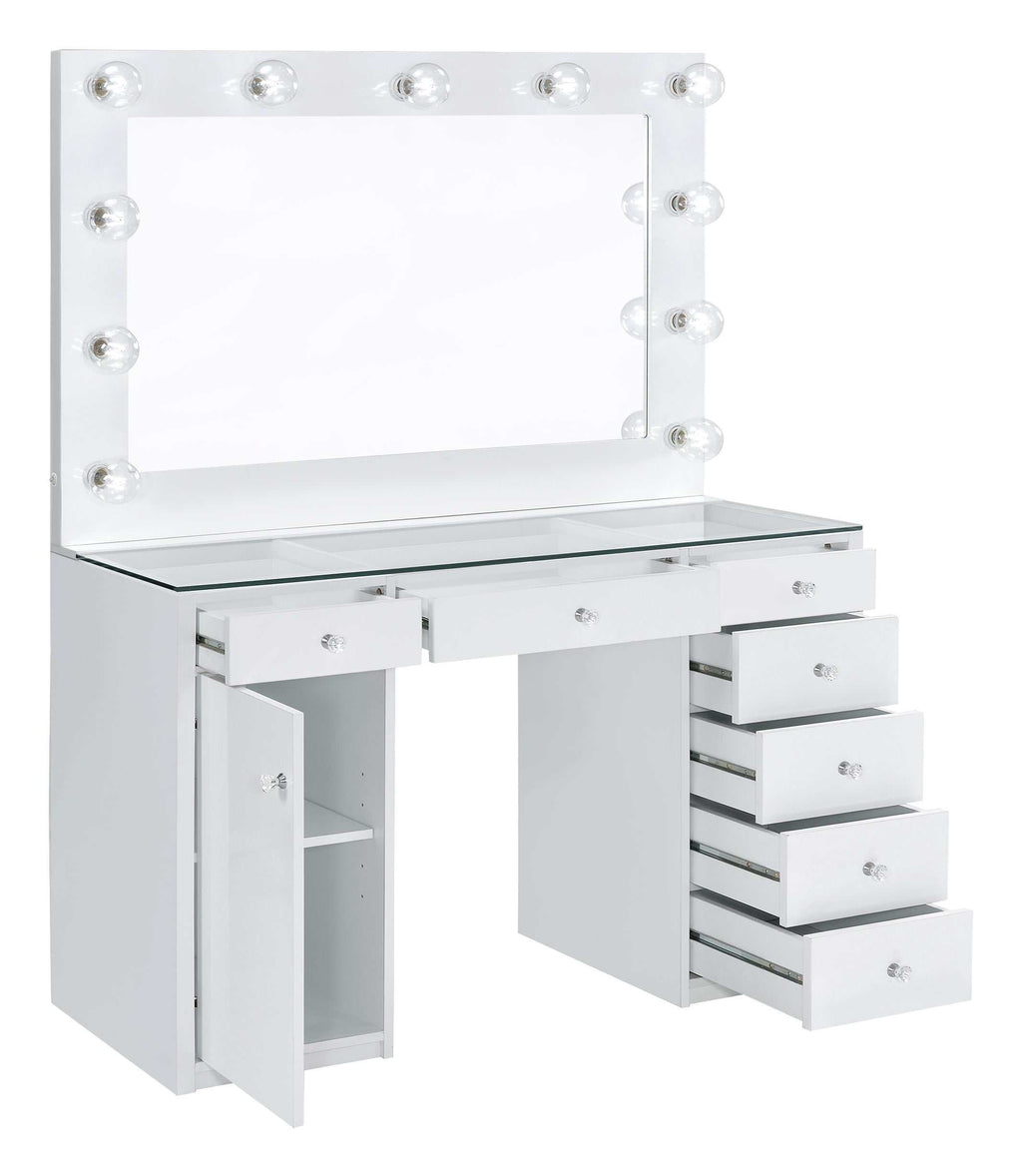 Acena 7-drawer Vanity Set with Lighting White High Gloss