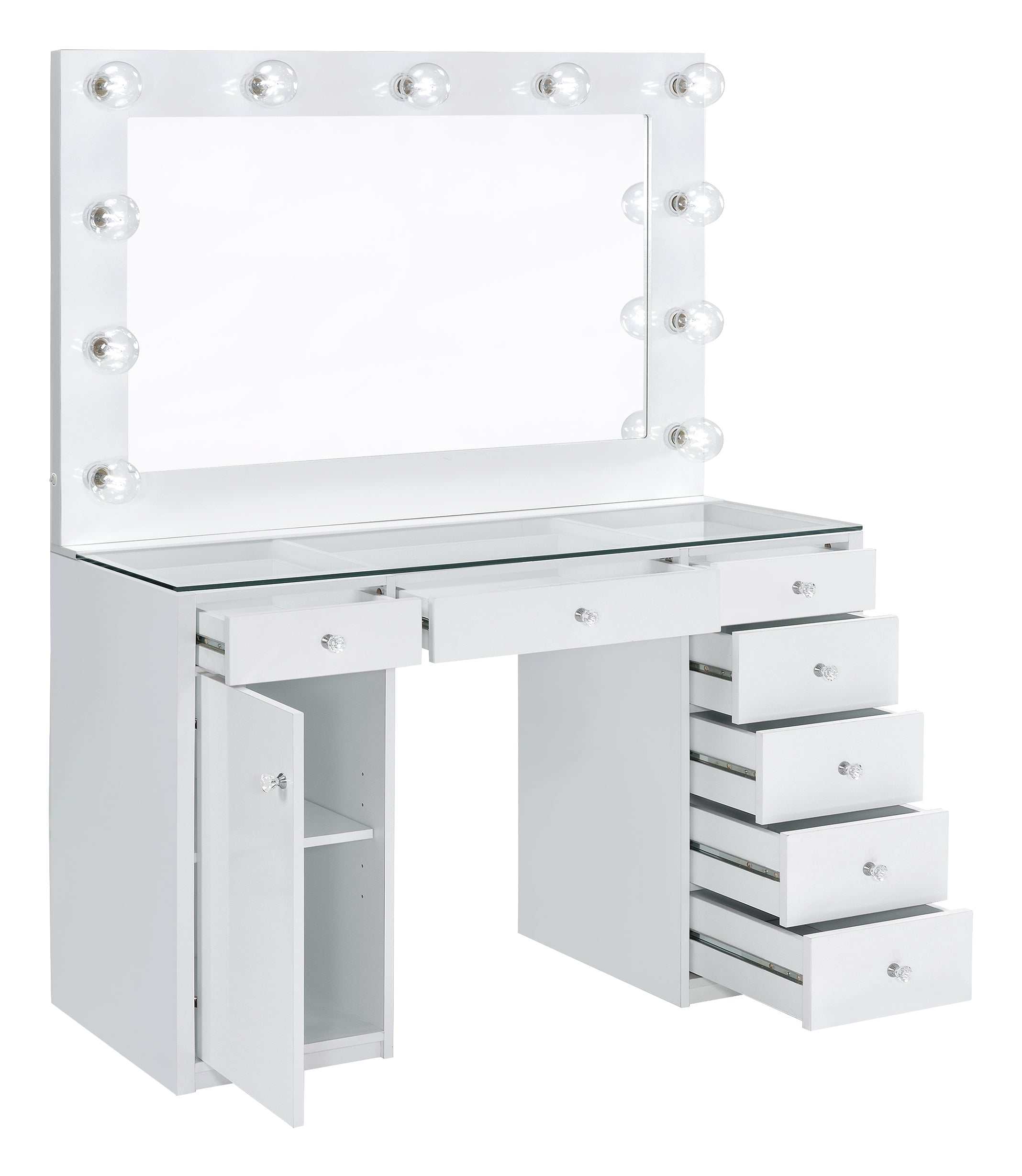Acena 7-drawer Vanity Set with Lighting White High Gloss