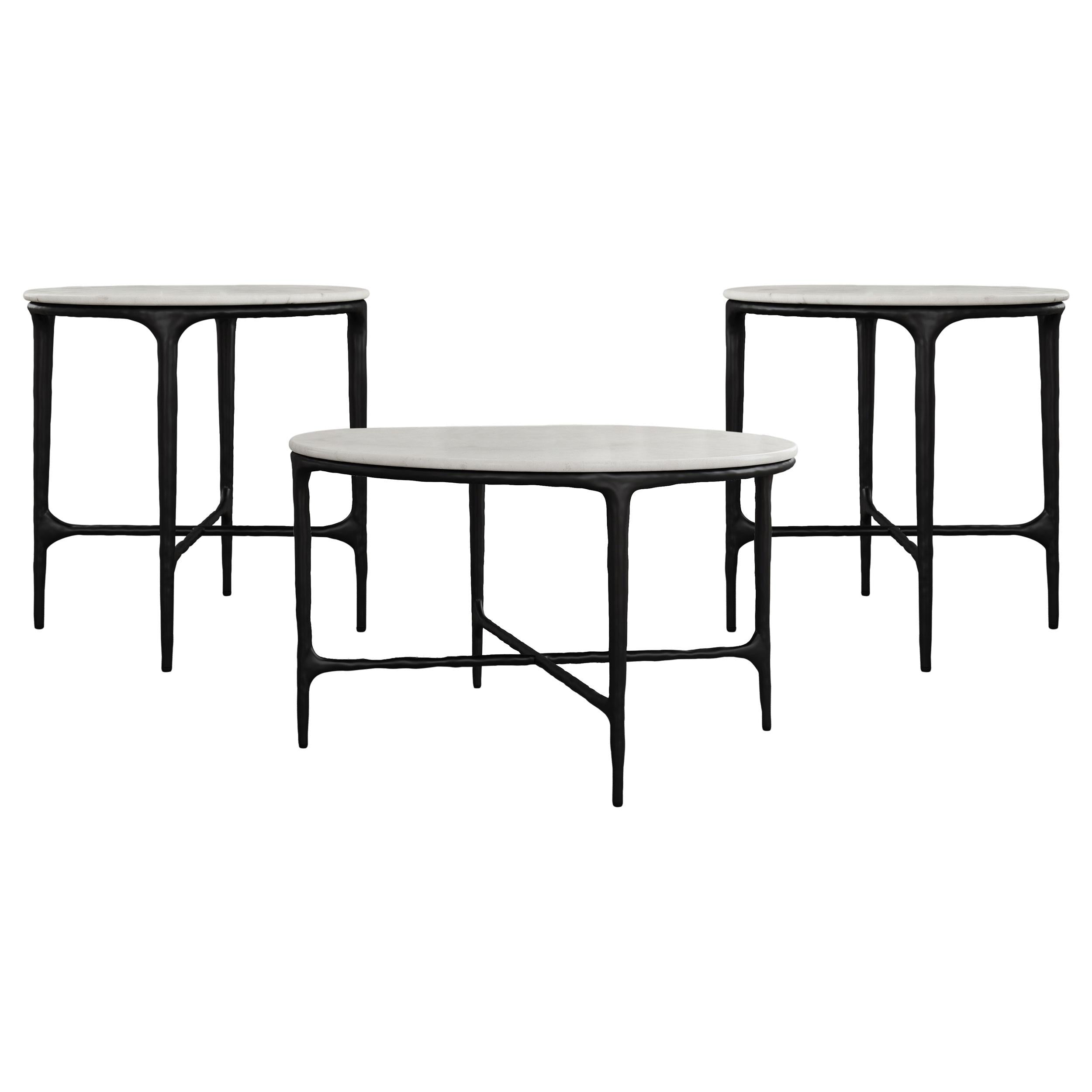 Hermas Round Genuine Marble Top Metal Coffee Table White