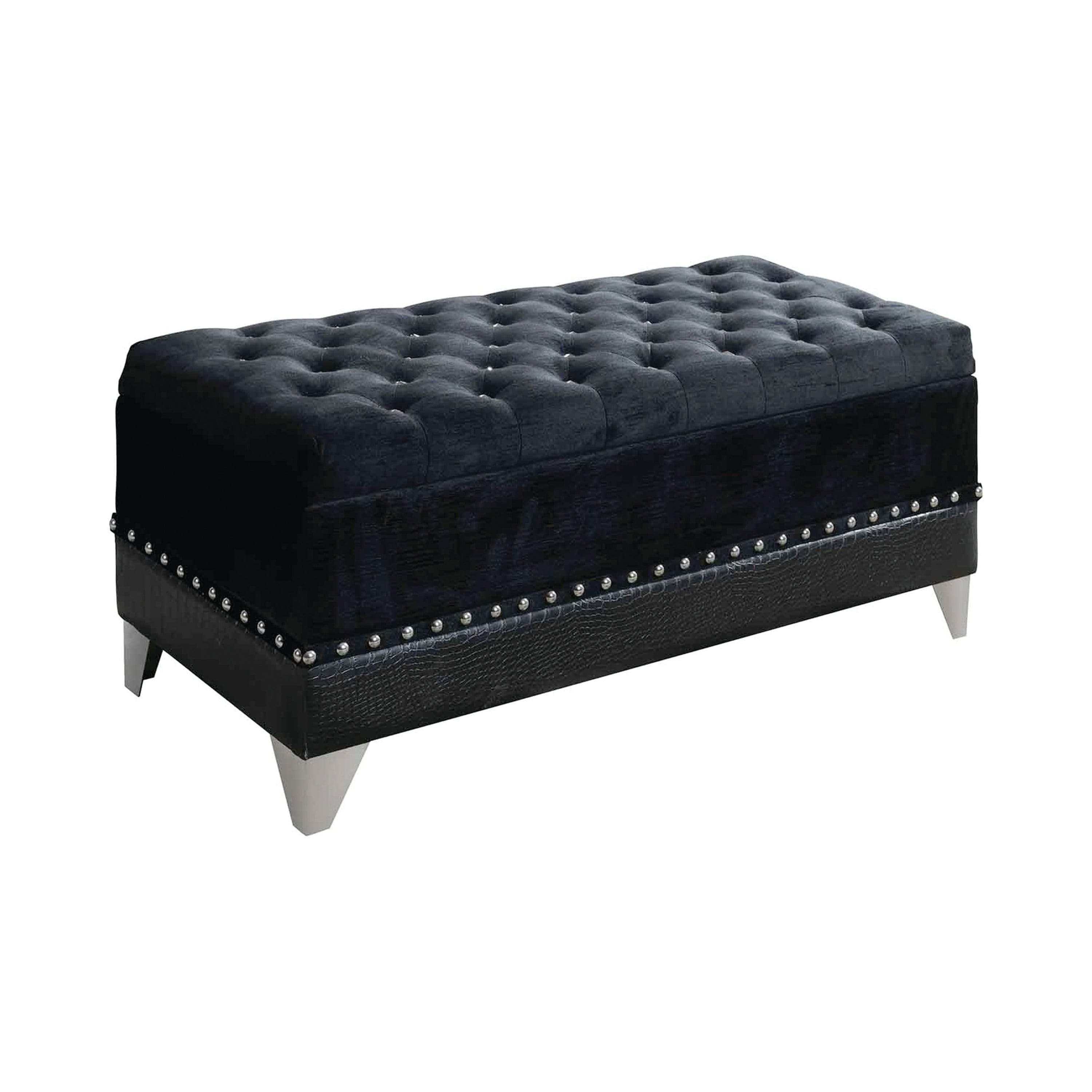 Barzini Velvet Upholstered Tufted Storage Bench Black