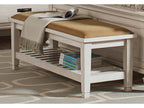 Franco Fabric Upholstered Bench with Shelf Distressed White