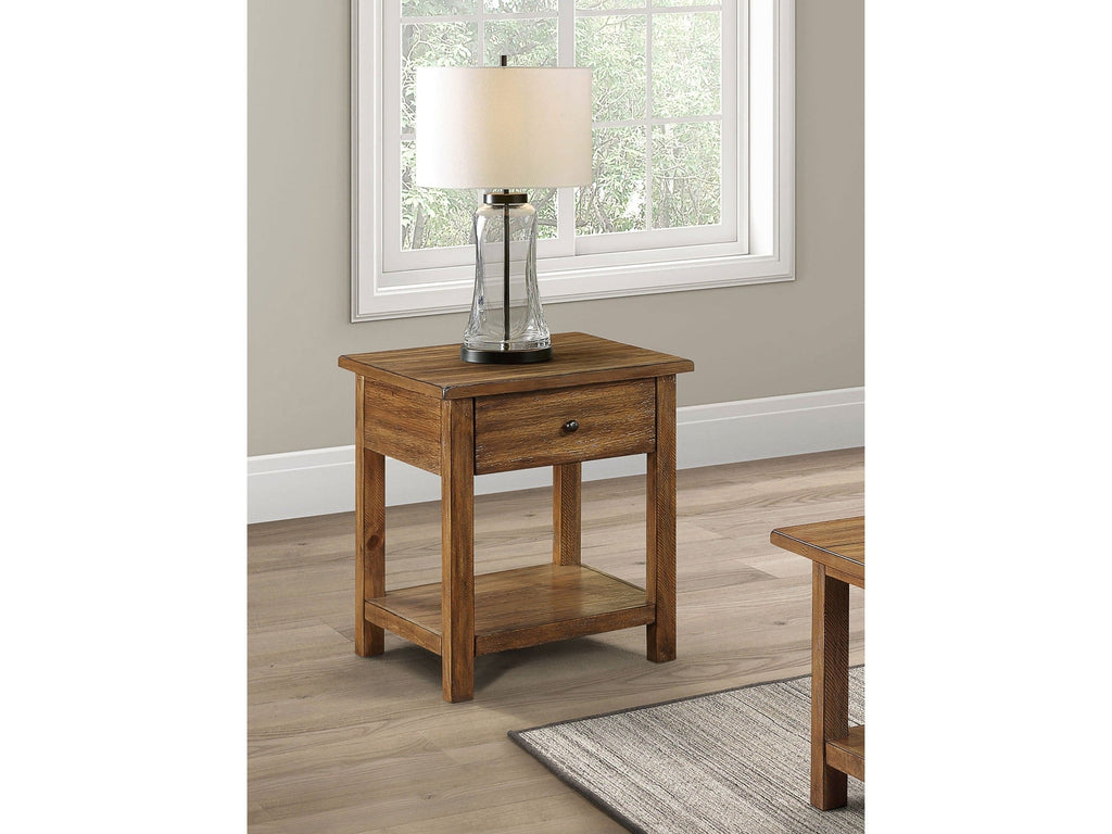 Payne 1-drawer Wood End Table with Shelf Distressed Brown